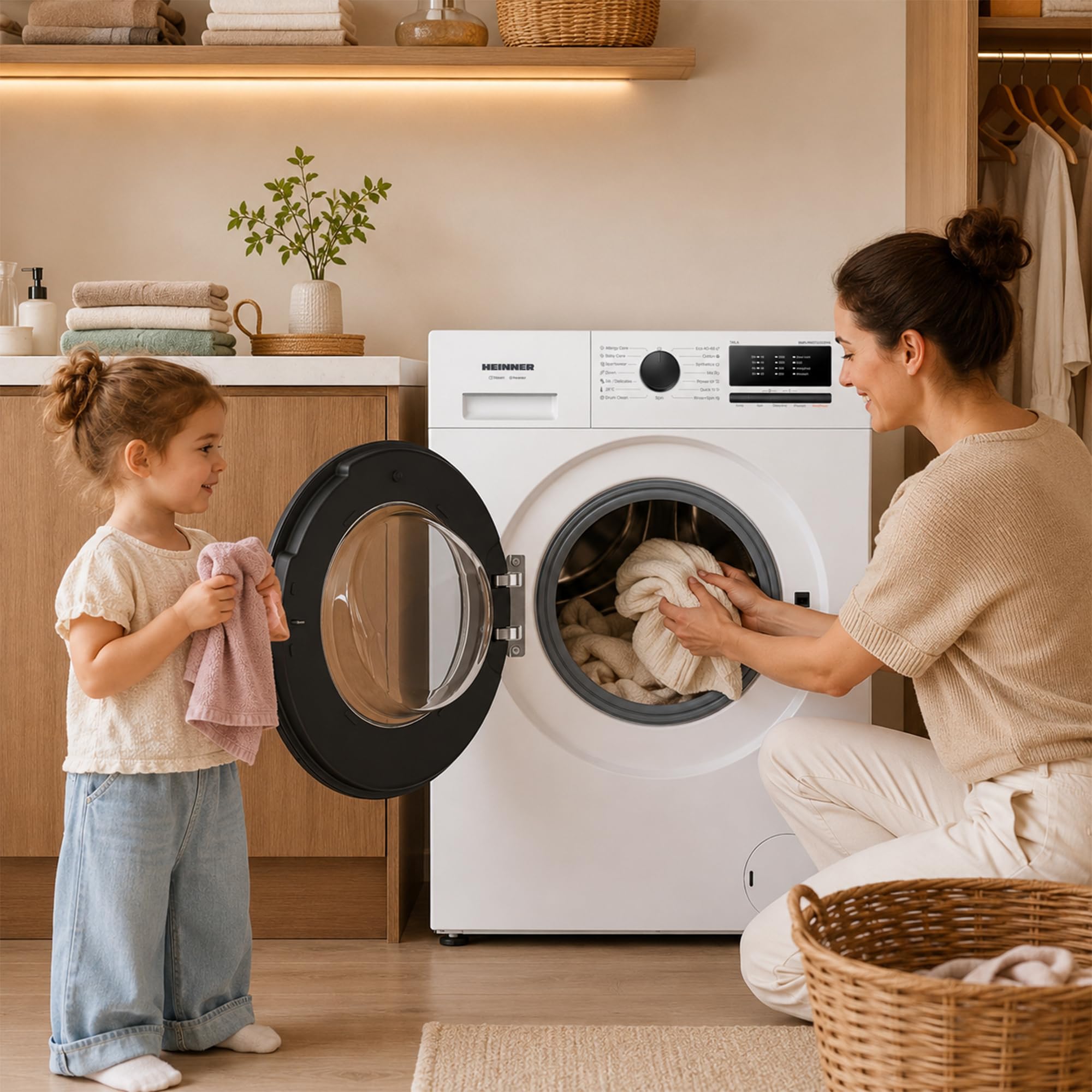 Waschmaschine 7 kg Slim Frontlader nur 38,5 cm tief, 1200 U/min, Inverter Motor, 15 Programme inkl. Steam Care, Energieklasse A, Quick 15', Kindersicherung, Weiß, HWM-HMN7012IVSMA