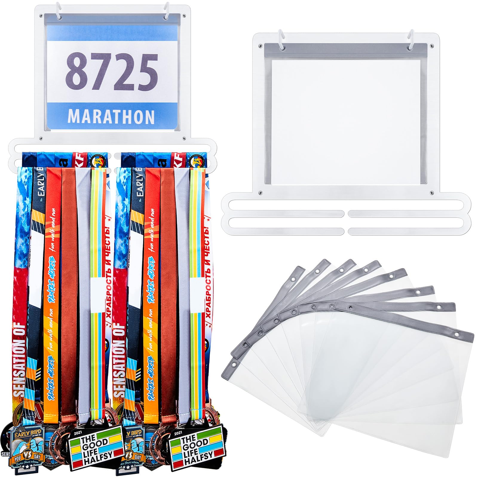 Jolitac Sports Medal Awards Display Rack Wall Mounted Marathon Medals Hanger Holder For 60 Medals 100 Runner Race Bibs 20 Bibs Flip Vinyl Sleeves (Original), Medals - Canada - View #8