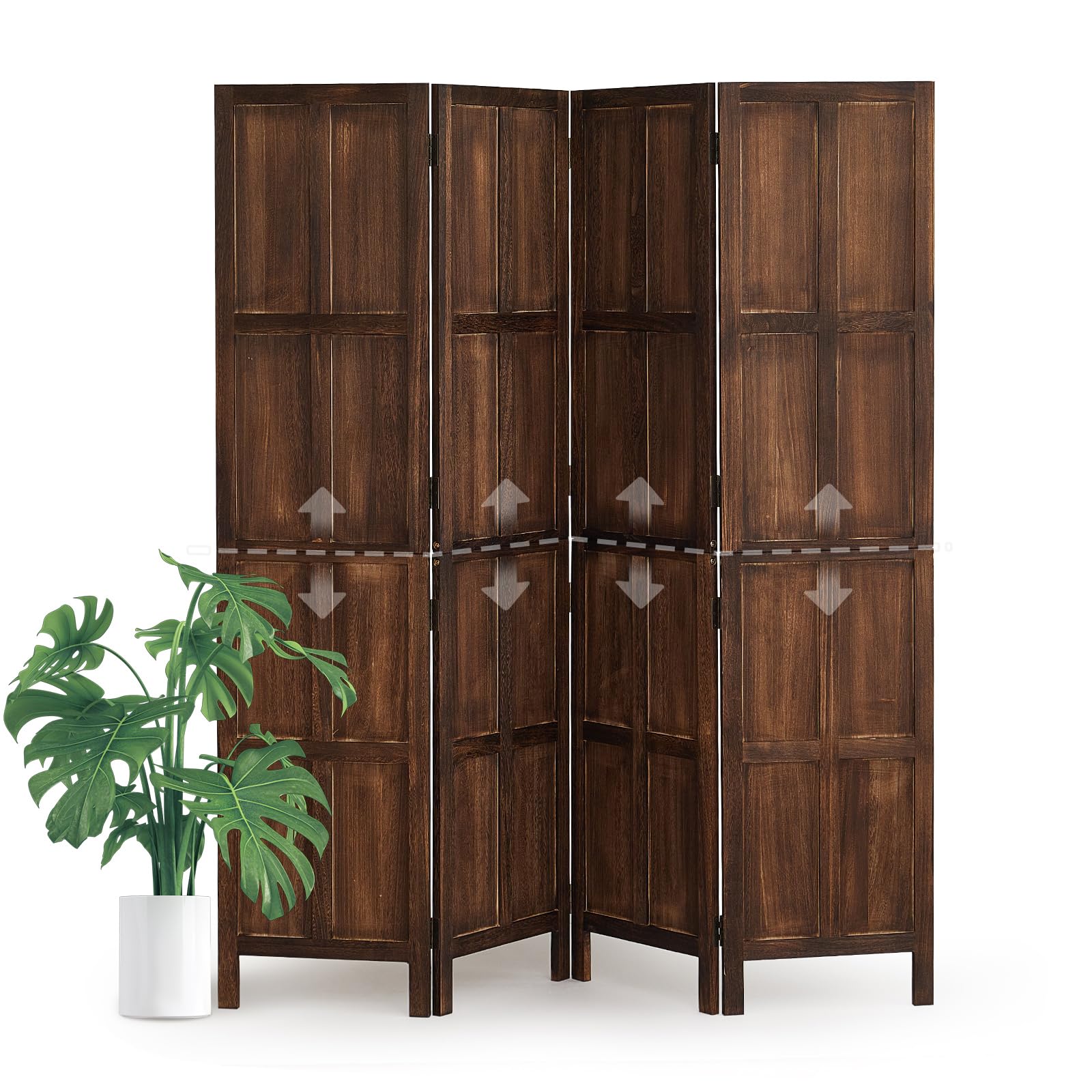 Asnefeli Wood 4 Panel Room Divider, 5.6Ft Detachable Folding Privacy Screen for Room Separation, 33.5" 2in1 Removable Short Wall Divider Screen for