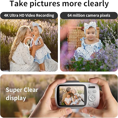 Miniatura 4 de WellTone - Cámara digital para niños, video 4K de 64 MP, cámaras compactas de zoom y disparo de 18X, mini cámaras de enfoque automático, pantalla de