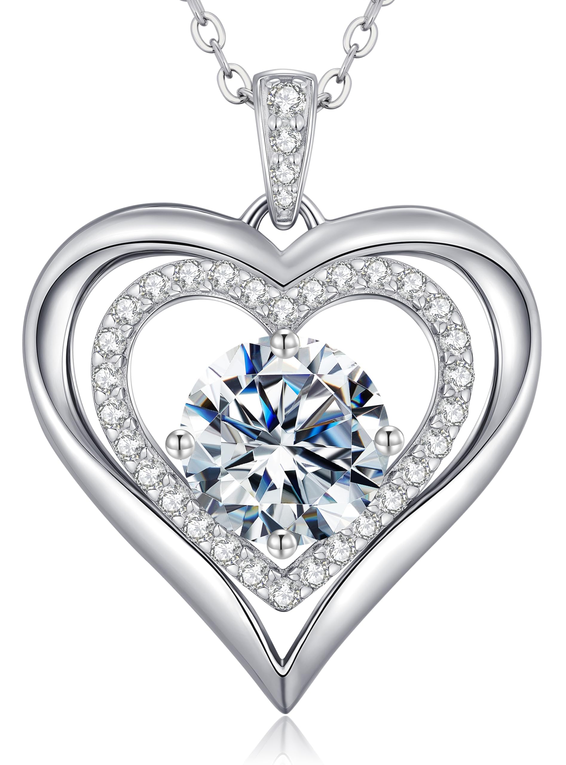 CDE Moissanit Halskette für Damen Silber 925 Kette Herz Schmuck Geschenk | Herz Halskette Geschenk für Frauen Weihnachten Muttertags Weihnachten Valentinstag Geburtstags Geschenk Hochzeit Jubiläum