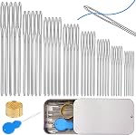 TLKKUE 12 Pcs/3 Tailles Aiguilles à gros feu, Aiguille de fil en acier inoxydable avec filetage d'aiguille, Aile de tapisserie pour coudre Crochet tricoter Broderie (2.08in/2.36en/2.76in)