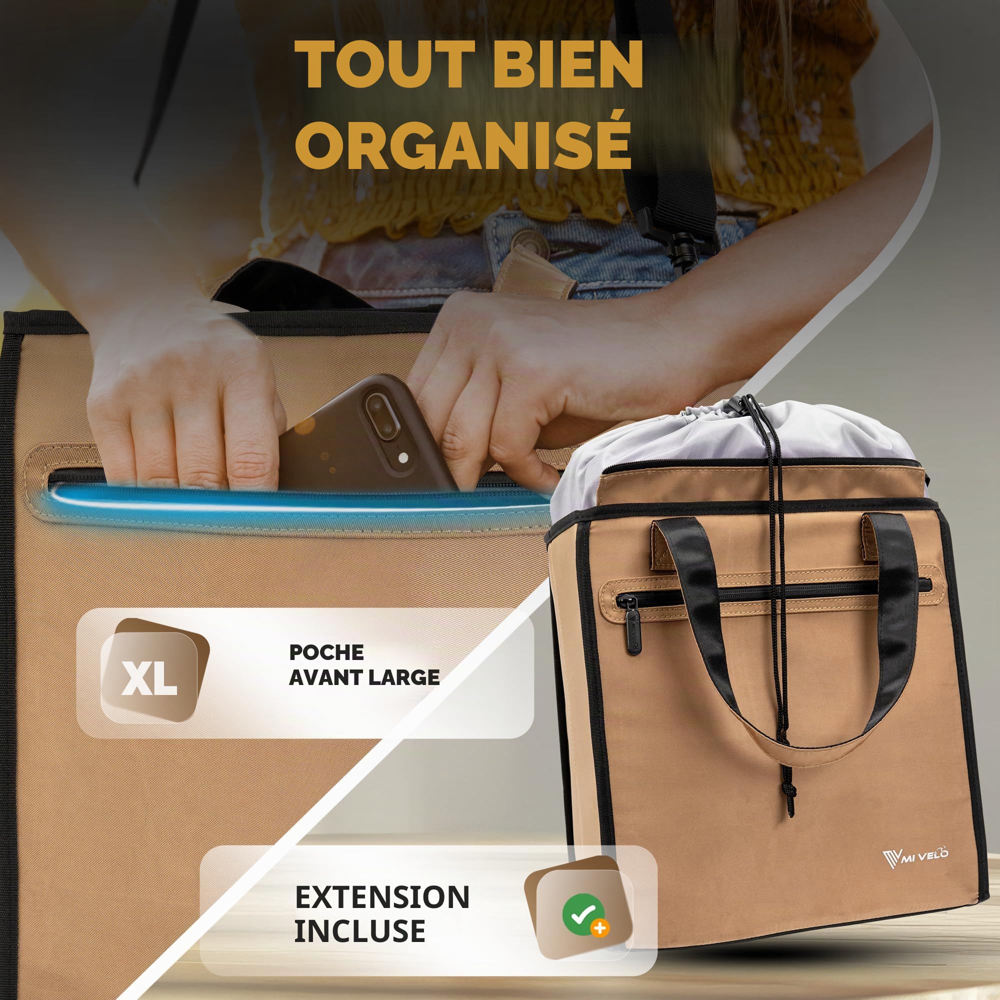 MIVELO Sacoche de vélo pour porte-bagages - Sac de courses pour vélo Shopper - Sacoche de porte-bagages avec sac isotherme amovible - Sac de rangement, sac de transport et sac à bandoulière - 25 l