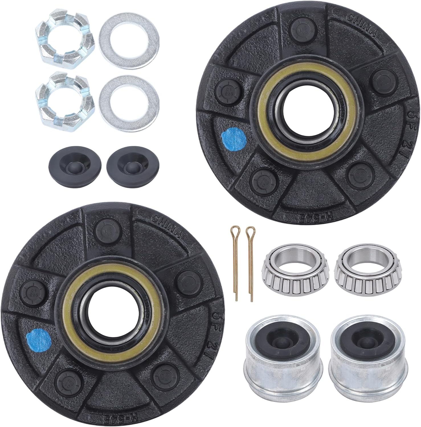 2 Sets Pre-Lubricated Trailer Hub 5-Lug 4.5 Inch for 3500Lb #84 Spindle with Bearings Seals