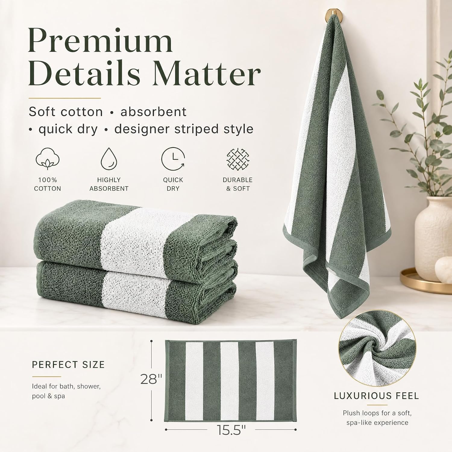 Decorative Hand Towels for Your Bathroom Or Kitchen - Luxurious Set of 2 Soft & Striped Boho Cotton Towels are Absorbent, Lightweight & Dry Quickly - Perfect to Elevate Any Bath Decoration at Home