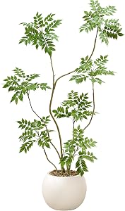 Artificial Sumac Tree, 5FT Faux Mahonia Fortunei Tree with White Pot | Realistic Fake Floor Plant Faux Tree Indoor for Home Bedroom Office Indoor Living Room Decoration, Green