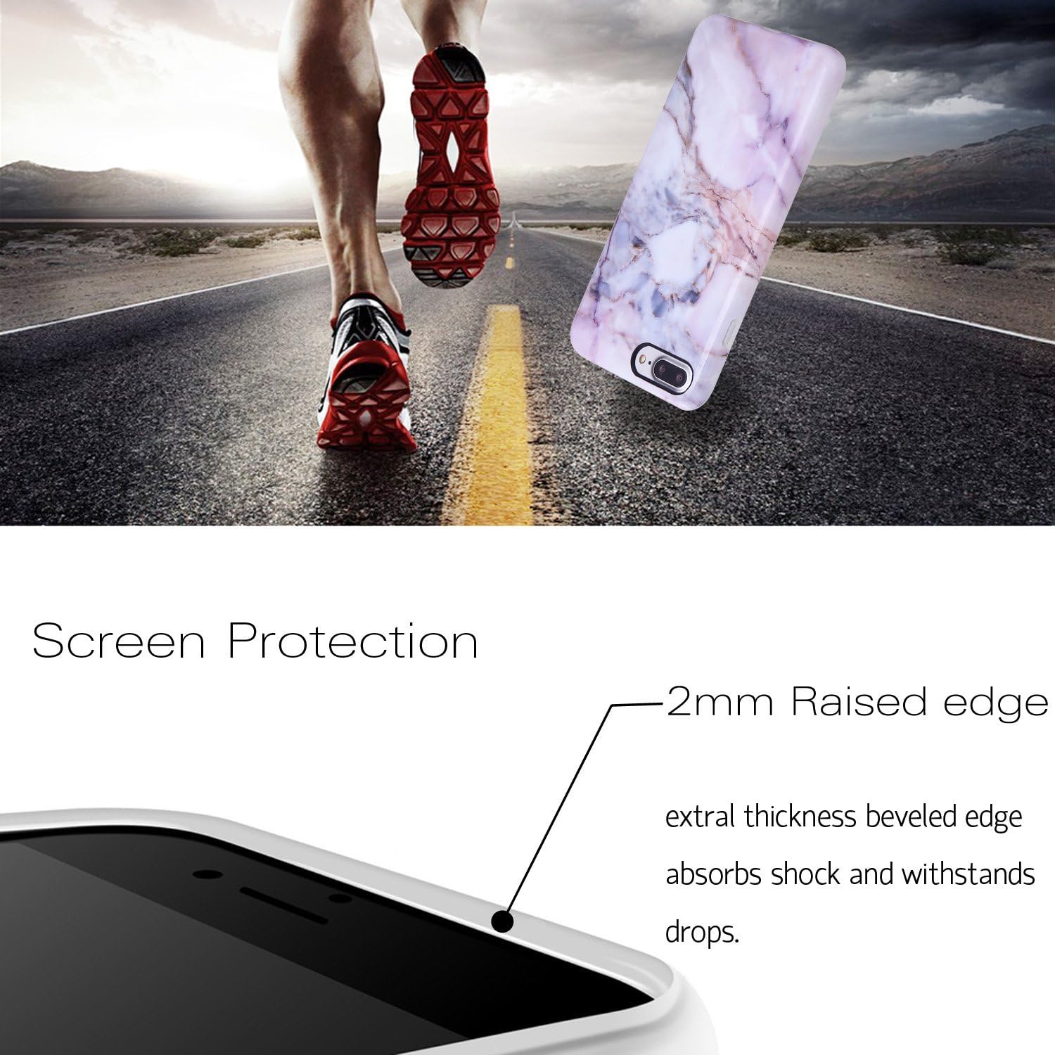 iPhone 7 Plus Case, 5.5 inch Slim Shockproof Glossy Pattern Soft Flexible TPU Cover Case for Apple iPhone 7 Plus, Pink Marble Design