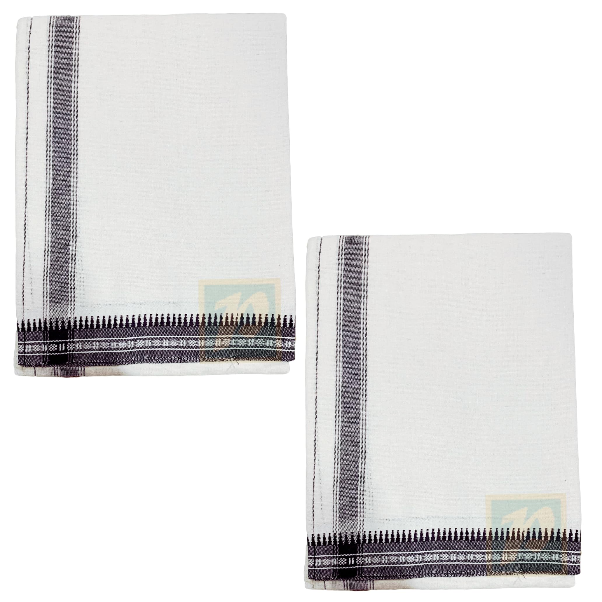 Prakasam Cotton Mens Single (1.28 X 2.00 Mtrs) Colour Thalapathi Border Dhoties/Fine Quality Single Dhoties (White)-Pack Of 2 Dhoties