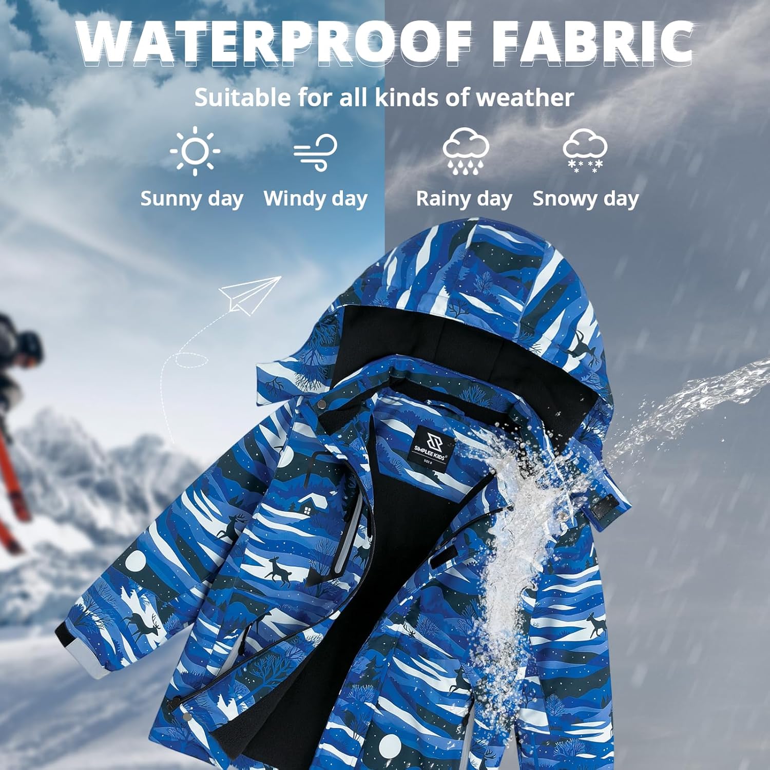 Simplee kids Waterproof Ski Jacket Boys Winter Coat Fleece Hooded Snow Warm Padded Raincoats