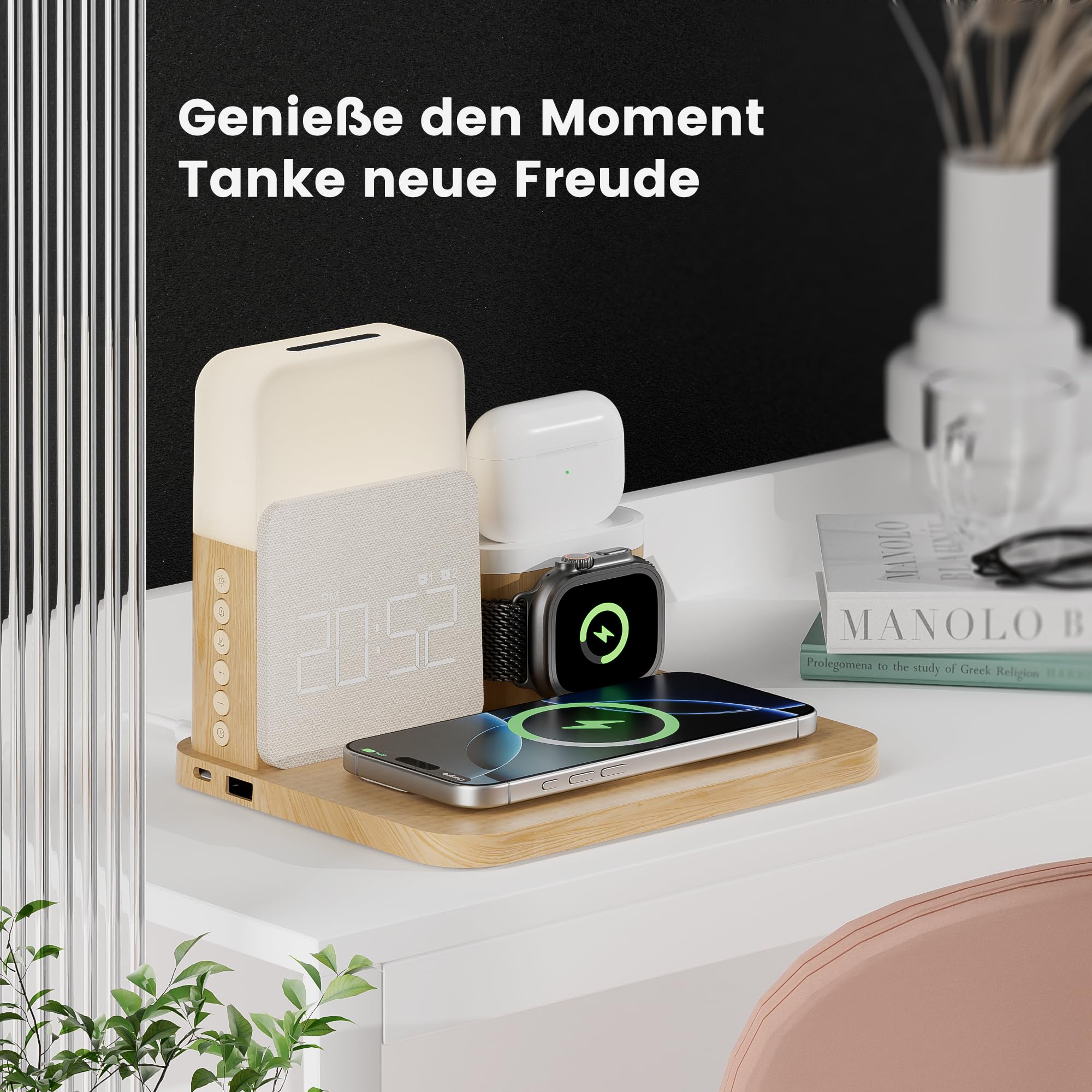 COLSUR 5 in 1 Ladestation für Apple mit Nachttischlampe und Wecker