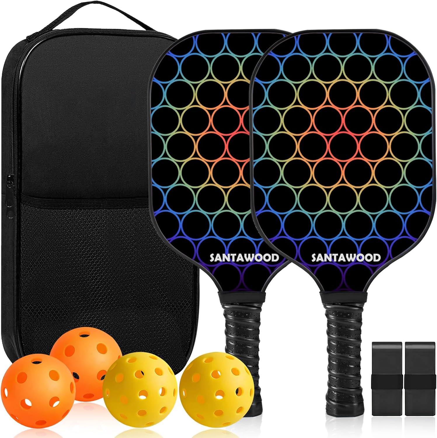 Pickleball Paddles Set of 2, Fiberglass Pickleball Racket, 2 Pickleball Rackets, 4 Balls, 2 Grip and 1 Portable Carry Bag, Aesthetic Pickle Ball Rackets 2 Pack for Men Women Beginners