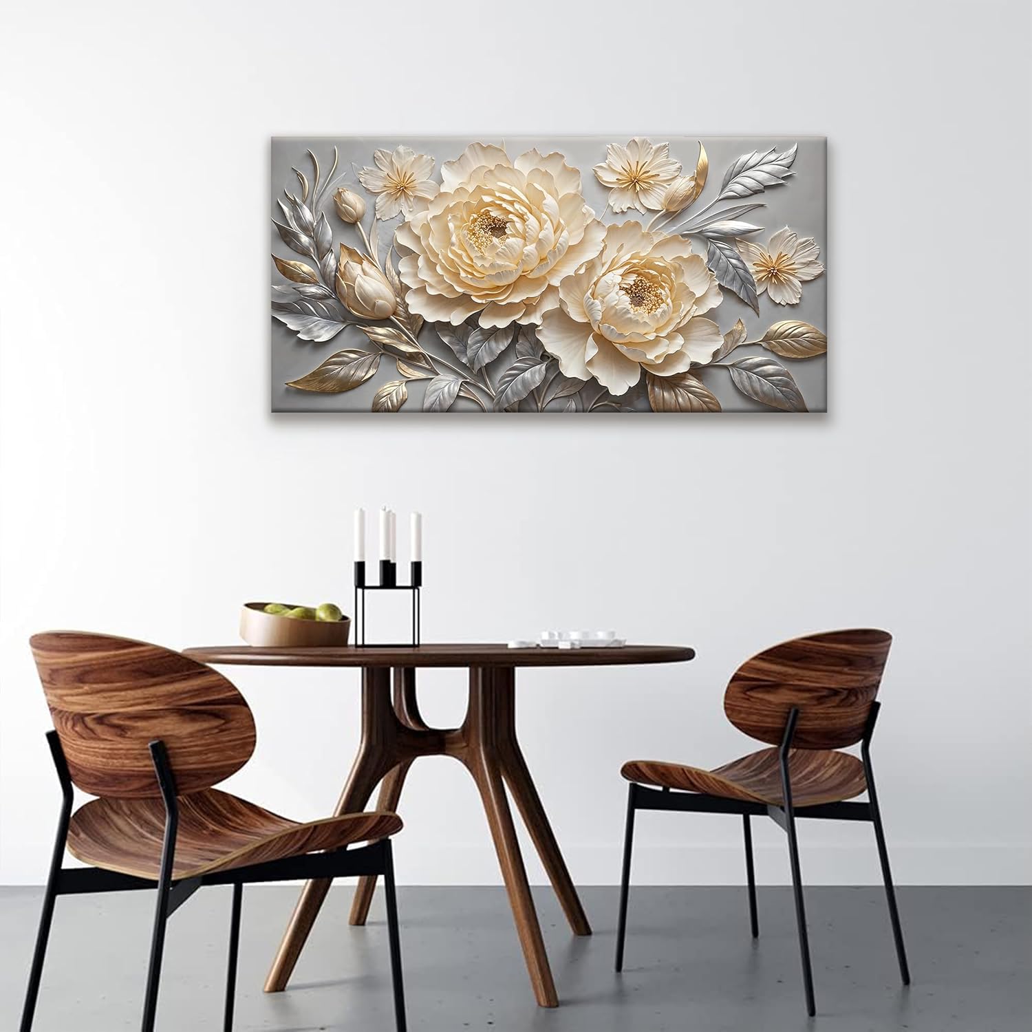 Canvas Art Wall Decor Prints Picture Flower Wall Art Landscape Painting Silver White Floral Wall Art Bedroom Bathroom Office Home Wall Decor 20" X 40" Ready To Hang