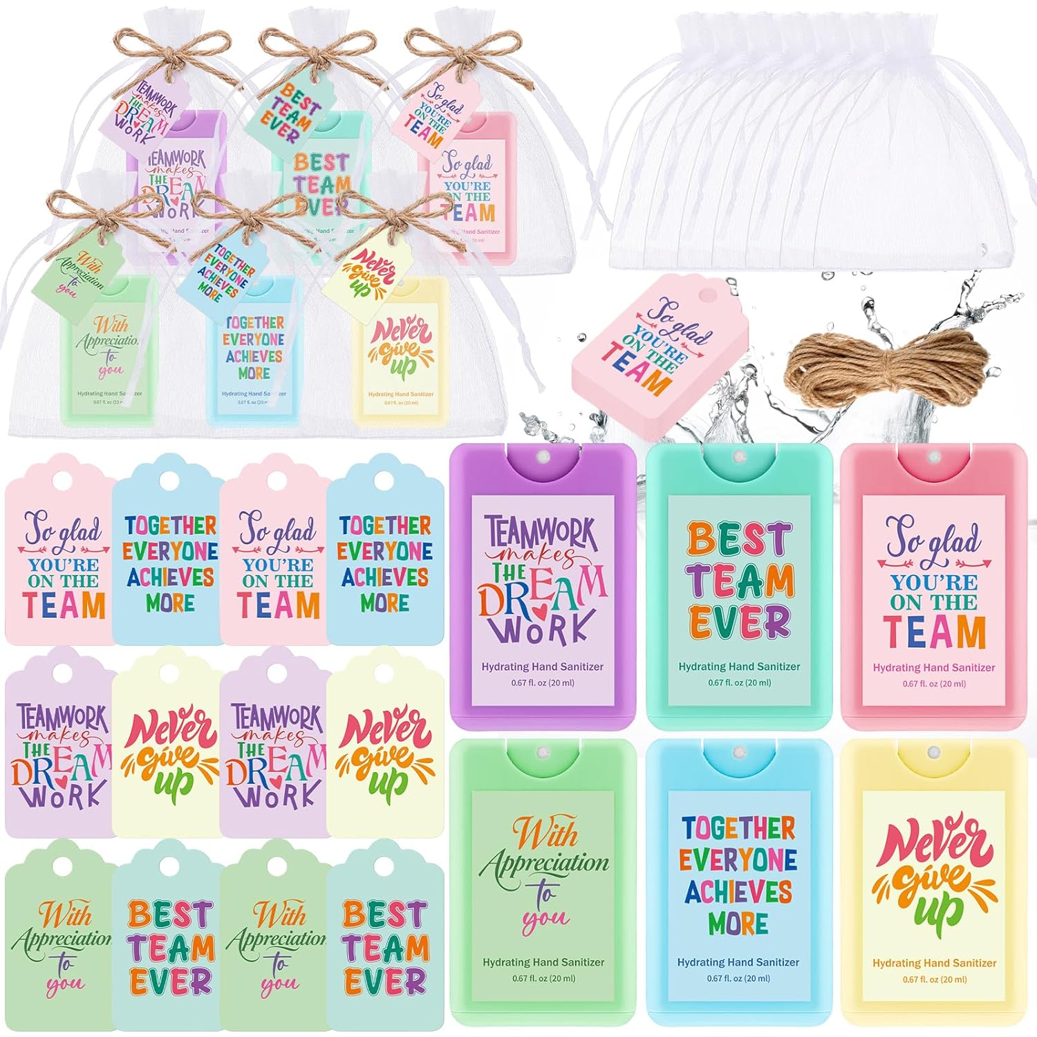 FoldTier 24 Set Team Employee Appreciation Gifts Bulk Mini Mist Hand Sanitizer Spray 0.67 oz Travel Size with Tags Thank You Gifts for Team Employee Teacher Coworker Staff Nurse
