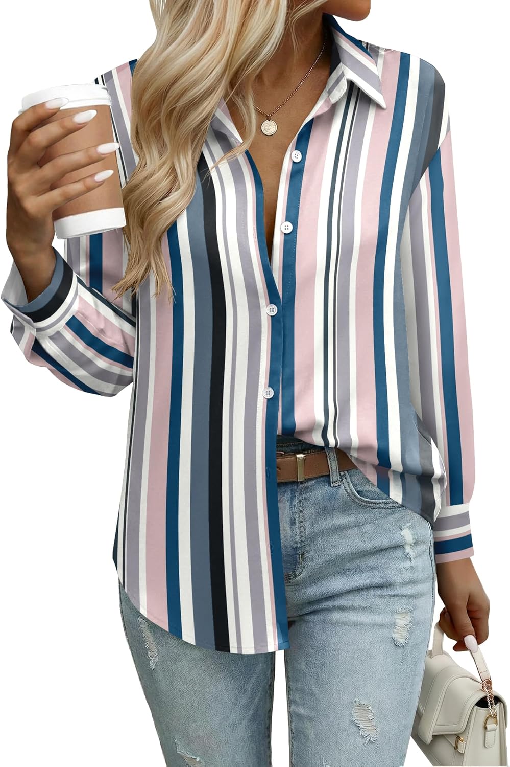 Zeagoo Button Down Shirts for Women Dressy Casual Floral Printed Collared Chiffon Blouse Long Sleeve Business Work Tops - Image 2