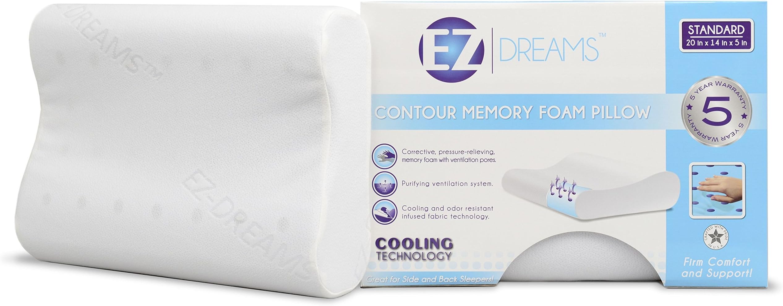 EZ Dreams Memory Foam Contour Pillow 5-inch Thick Cooling Pillow