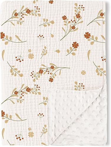 Miniatura 1 de Konssy Mantas de bebé unisex para niños y niñas, mantas súper suaves con parte delantera de muselina de algodón y respaldo de forro polar punteado,