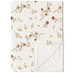 Konssy Baby Blankets for Unisex Boys Girls, Super Soft Nursery Minky Blankets with Muslin Cotton Front and Dotted Fleece Backing, Printed Bed Throws Newborn