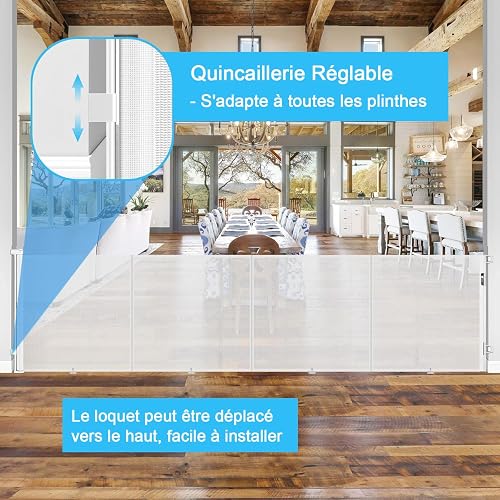 Barrière de Sécurité Rétractable 5M, Barrière Securite pour Escaliers, Couloirs et Portes, Utilisation Intérieure et Extérieure - 5
