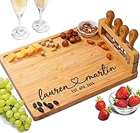Personalized Bamboo Charcuterie Board with Knife Set - Custom Engraved Gifts for Couples, Christmas 2025, Anniversary, Engagement, New Home