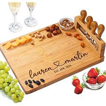 Personalized Charcuterie Board, Wedding Gifts for Couples 2026, Customized Cutting Board for Anniversary, Engagement, New Home, Christmas, Cumtom Engraved Cheese Board with Knife Set