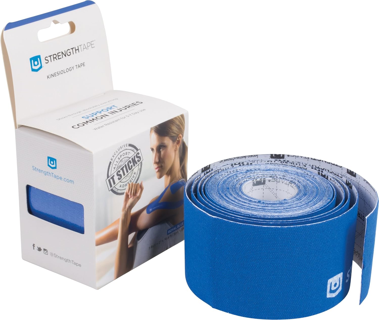 StrengthTape Kinesiology Tape, 5M Uncut K Tape Rolls, Premium Sports Tape Provides Support and Stability to The Target Area, Multiple Colors Available