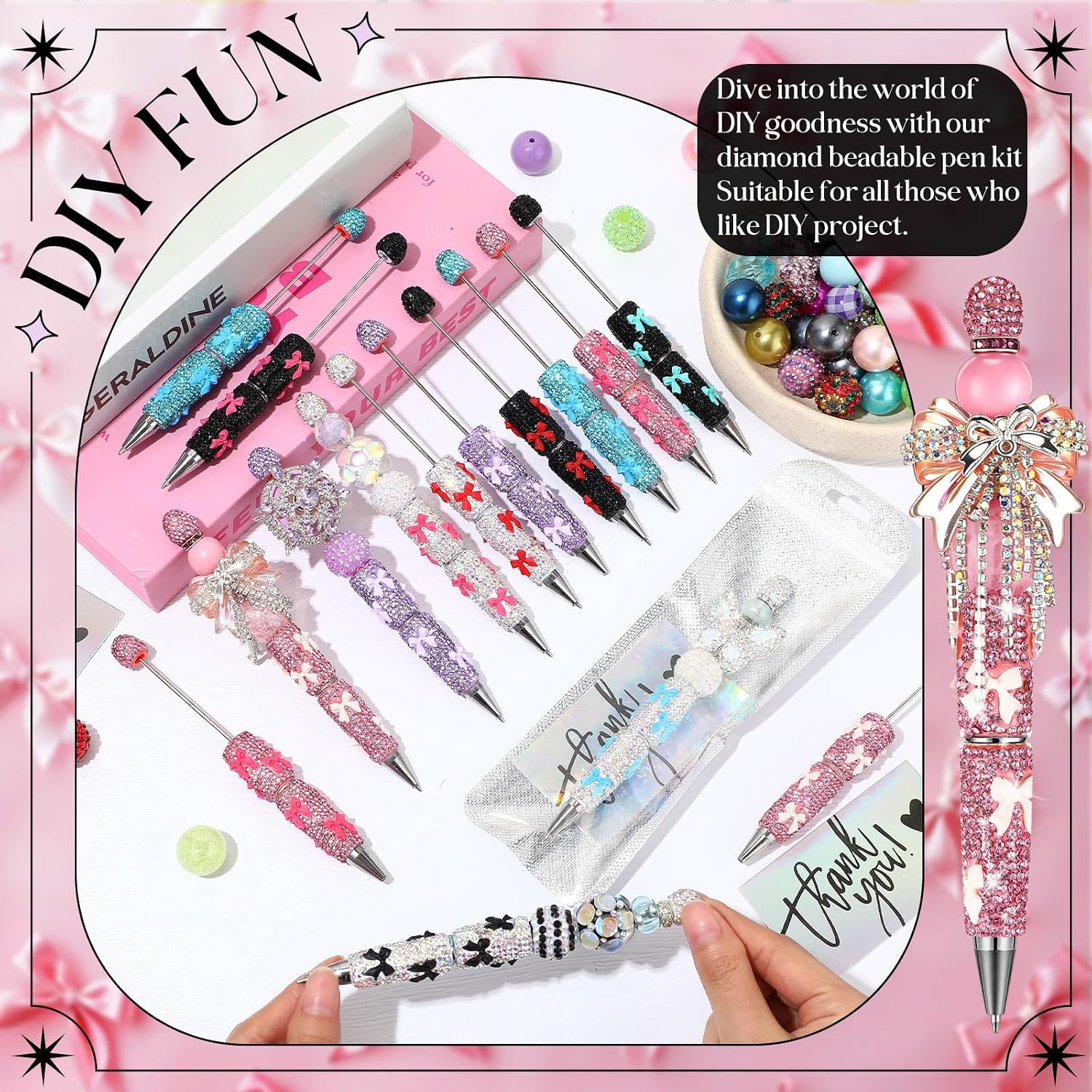 Tondiamo 45 Pcs Rhinestone Beadable Pens Bulk Set,Bow Full Diamonds image 5