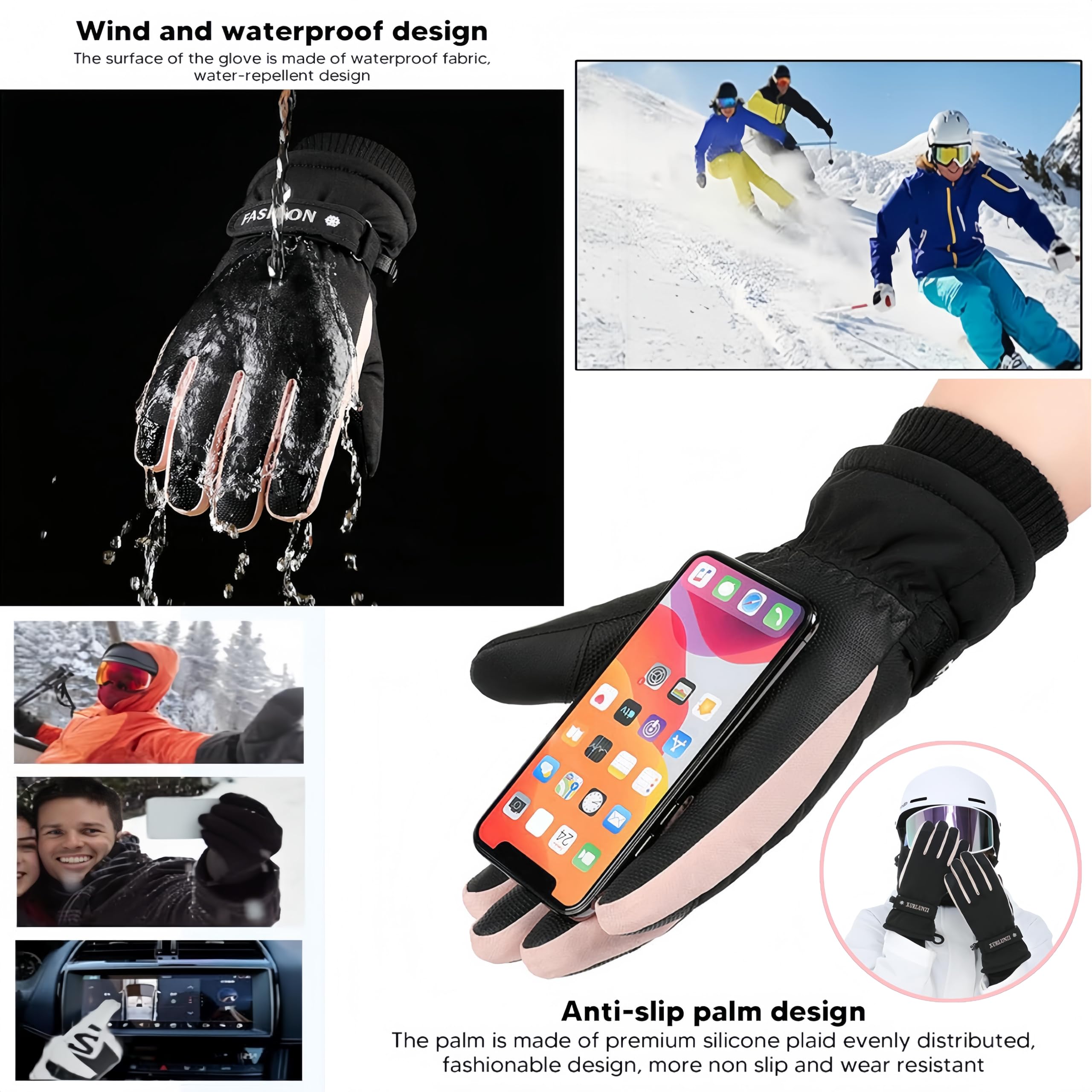 Guantes impermeables para pantalla táctil de invierno para mujer y hombre cálidos de esquí