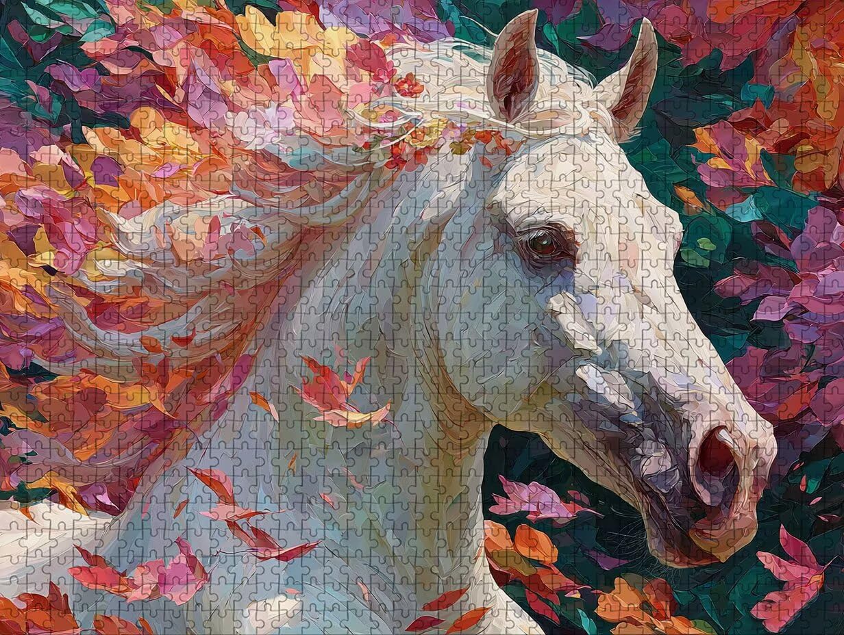 Cheval Puzzle Bois, Rose Puzzle 2000 pièces Adultes avec Boîte 99x70cm, Activités de Loisirs en Famille, Jeux de Puzzle de Haute Qualité, Convient à la Plupart des Gens, Cadeaux d'été, 8-8762