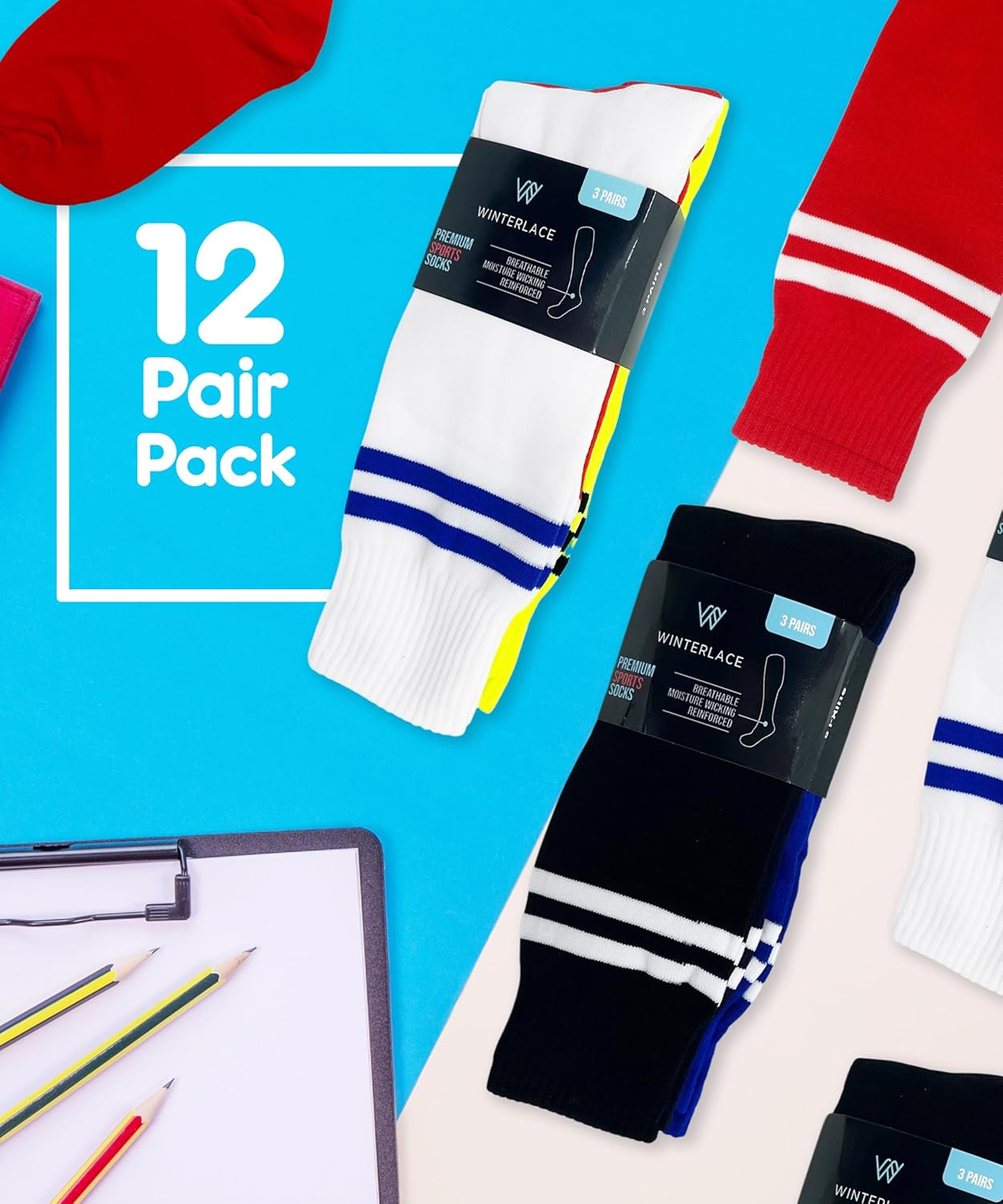 Winterlace Kids Youth Soccer Socks, 12 Pairs Boys Girls Knee High Team Football Athletic Sports - Image 3