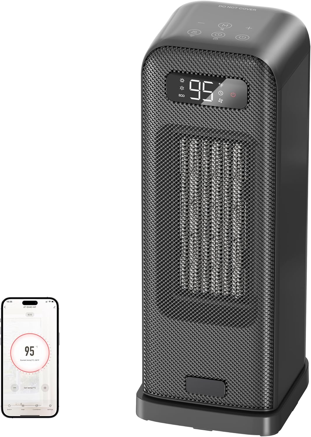 Space Heaters for Indoor Use, Smart Portable Electric Heater with Thermostat, WiFi and Voice Control, 12H Timer, 4 Modes, 36dB 1500W PTC Ceramic Safety Heat for Office Bedroom Home 1Pack Grey