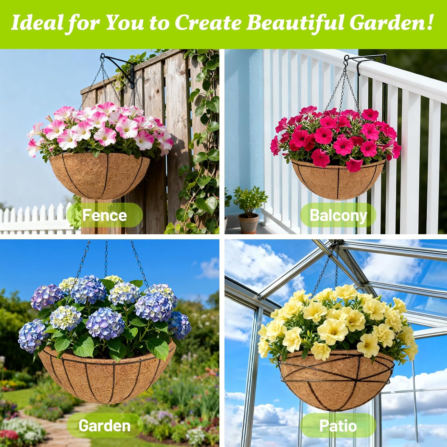 6 Pack 14 Inch Round Coconut Liners for Planters- Natural Hanging Basket Coco Coir Liners Replacement, Coconut Fiber Liner for Outdoor Garden Plants, Flower Pot, Vegetables, Fence, Decks