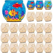 DoubleFill 24 Sets Painting Fishbowl Crafts Kit for Classroom Summer Party Unfinished Wooden Fishbowl with Fishes DIY Aquarium Art Craft for Vbs Under the Sea Party Home Activities