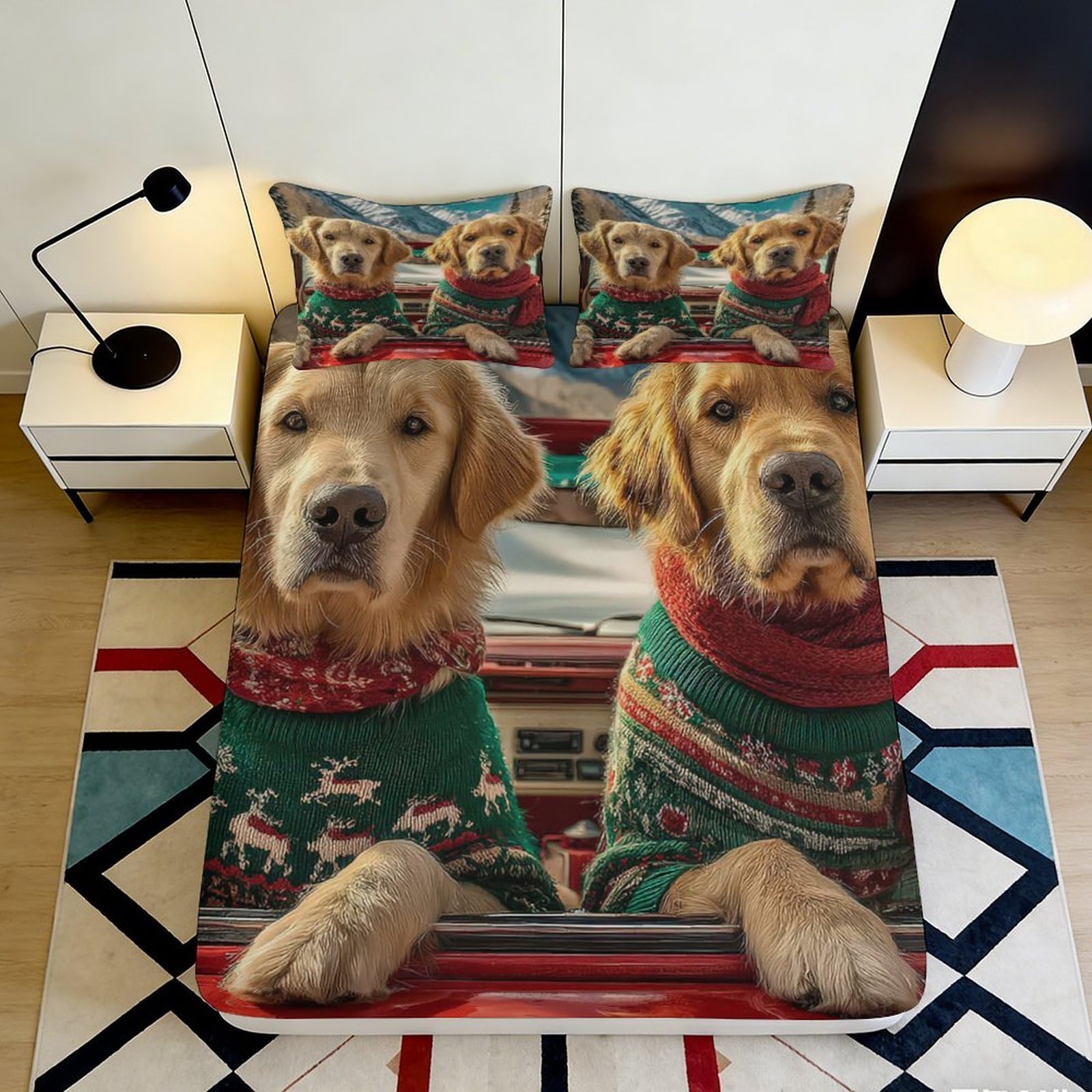 Pnayamiorkfel Style-3 3D Printed Golden Retriever Dog Fitted Sheet Microfiber Soft Festive Sweater Bed Cover For Bedroom Guest Room Decor 90X200x25cm