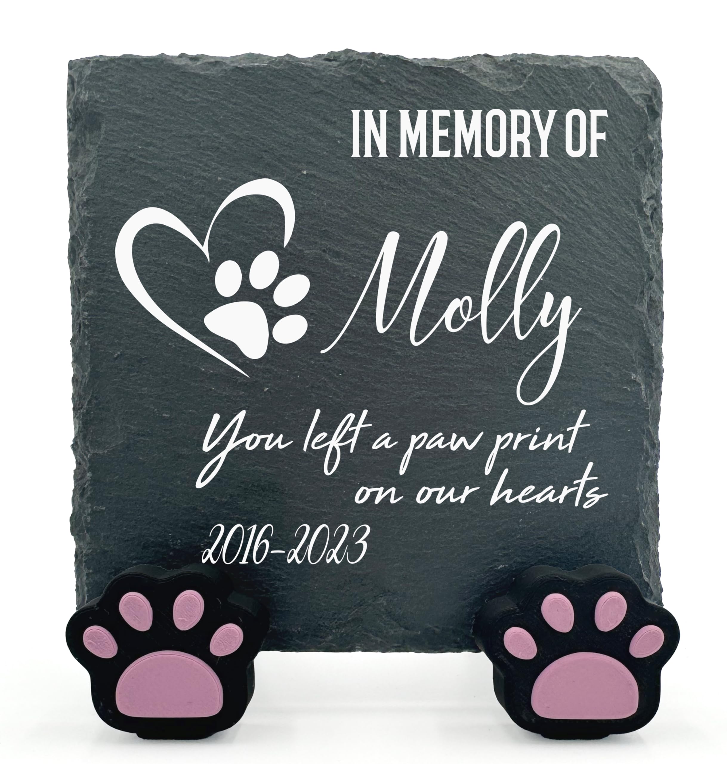 TULLUN Personalised Individual Square Memorial Small Plaque with Paw Stand For Pet Cat Dog Slate Stone Frame Grave Marker - Size 3.94" x 3.94" or 100 x 100 mm - Paw Print