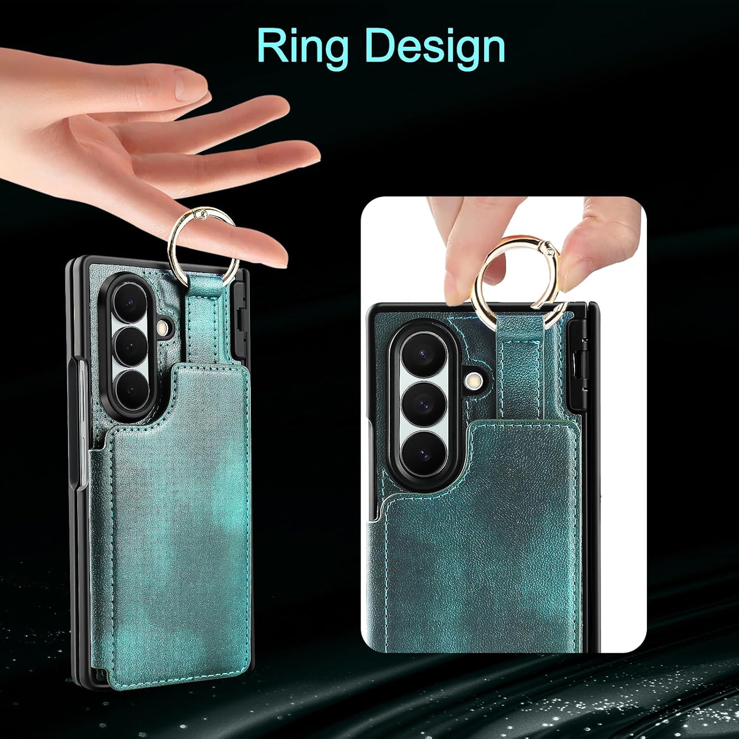 Casetego for Galaxy Z Fold 7 Wallet Case,Built-in Hinge Protection & Screen Protector & Card Holder & PU Leather & Finger Grip Ring,Shockproof Hard Case for Samsung Z Fold 7 (2025),Green