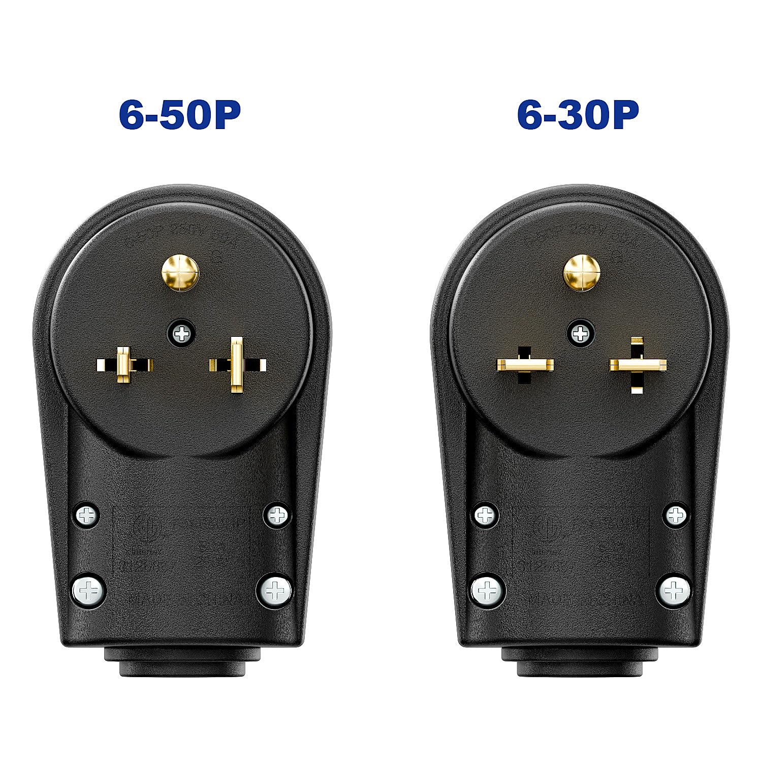 2-in-1 NEMA 6-30P/6-50P 30A/50A 250V ETL Welder Male Plug | Rewirable DIY plug with spare terminal; nylon V0 housing & brass terminals, fits 6/8/10AWG 3C SO/ST/SOW series welder cables