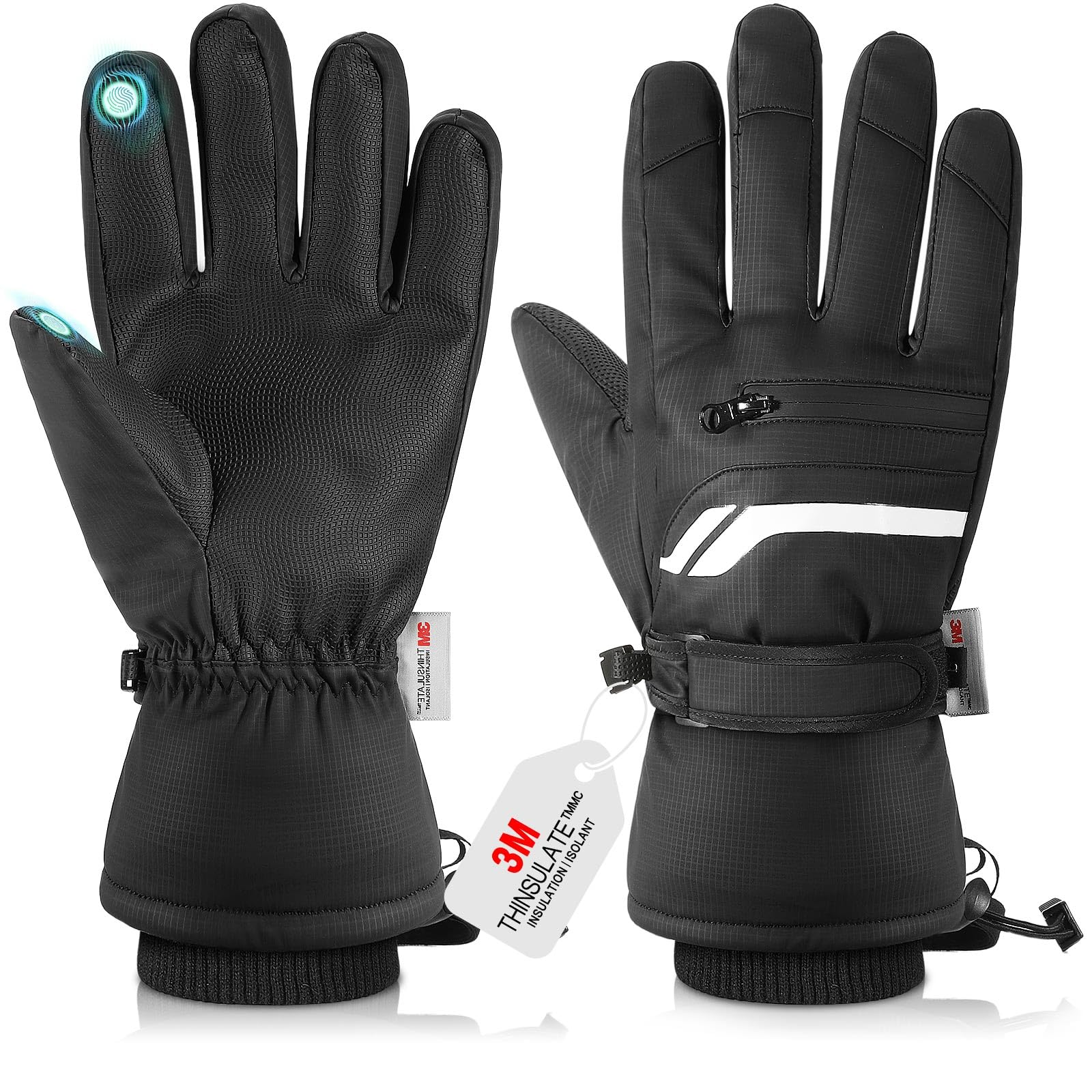 MoKo Guantes de Invierno Impermeables Hombre Mujer, Guantes Térmicos 3M Thinsulate para Clima Frío, Guantes de Esquí con Pantalla Táctil y Agarre Antideslizante para Snowboard, Ciclismo, Correr