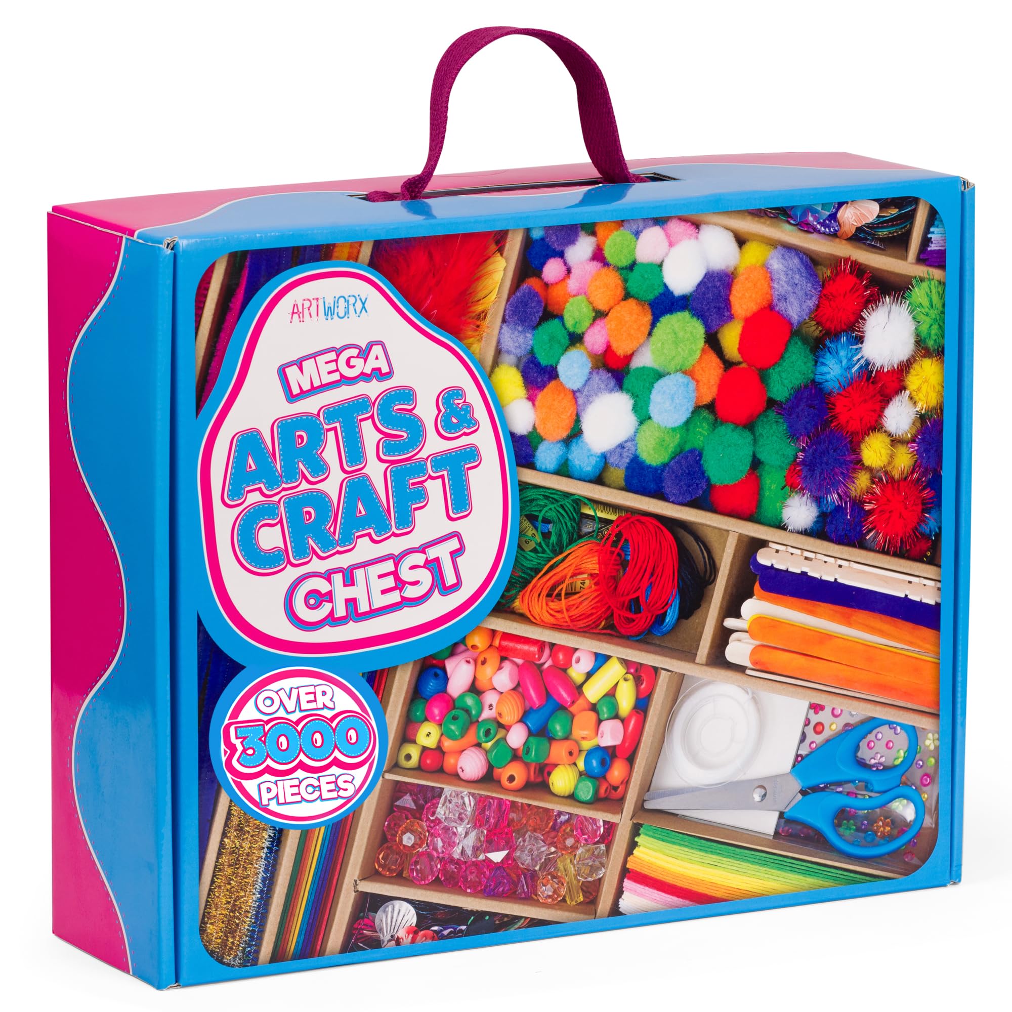 Artworx Kids Craft Set - Giant Craft Kit with 3000+ Pieces for Kids Age 5-12 - Craft Box for Girls & Boys - Includes Ideas Guide Booklet