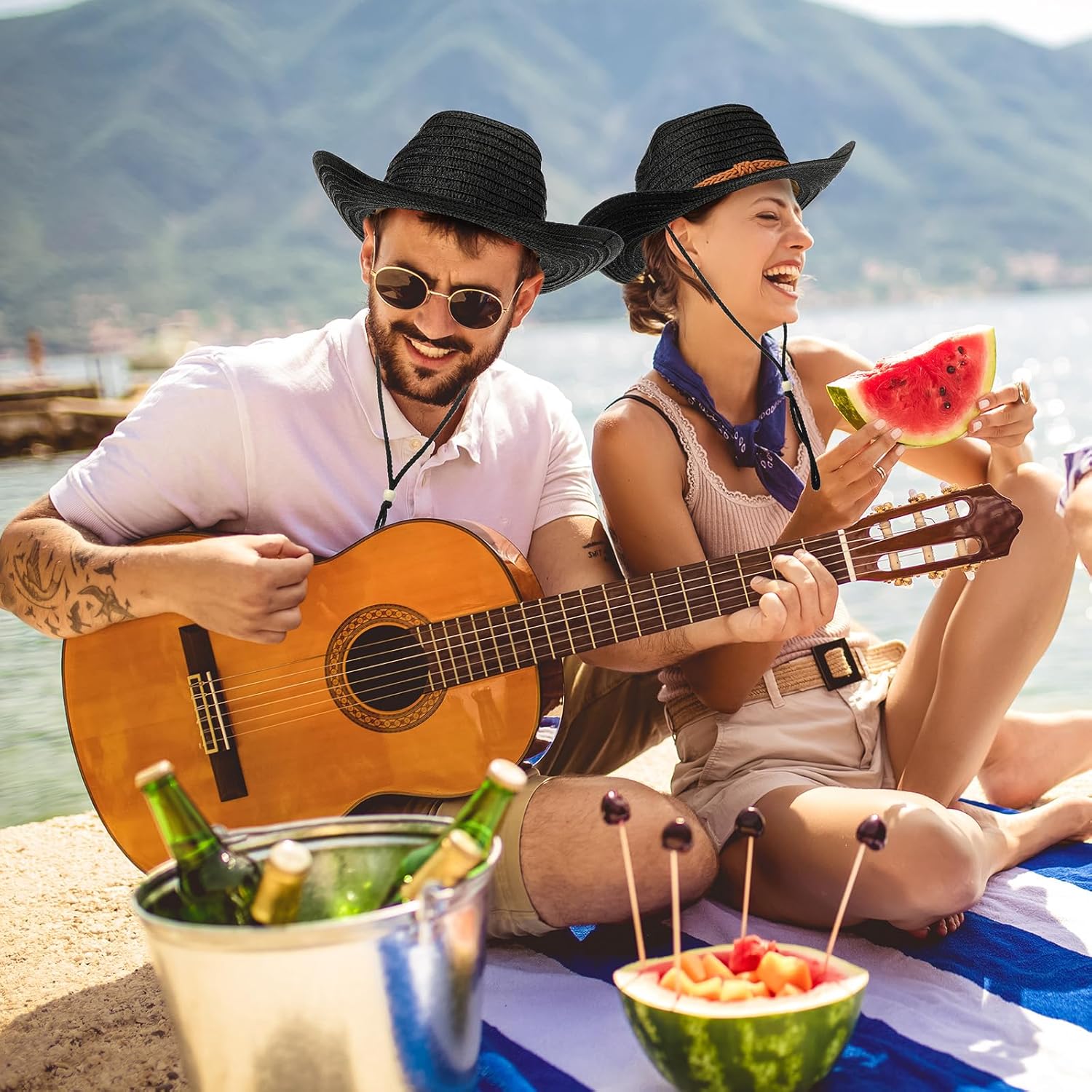 JaGely 12 Pcs Straw Cowboy Hats for Women Men, Wide Brim Summer Hat Bulk Sun Protection for Western Themed Party - Image 5