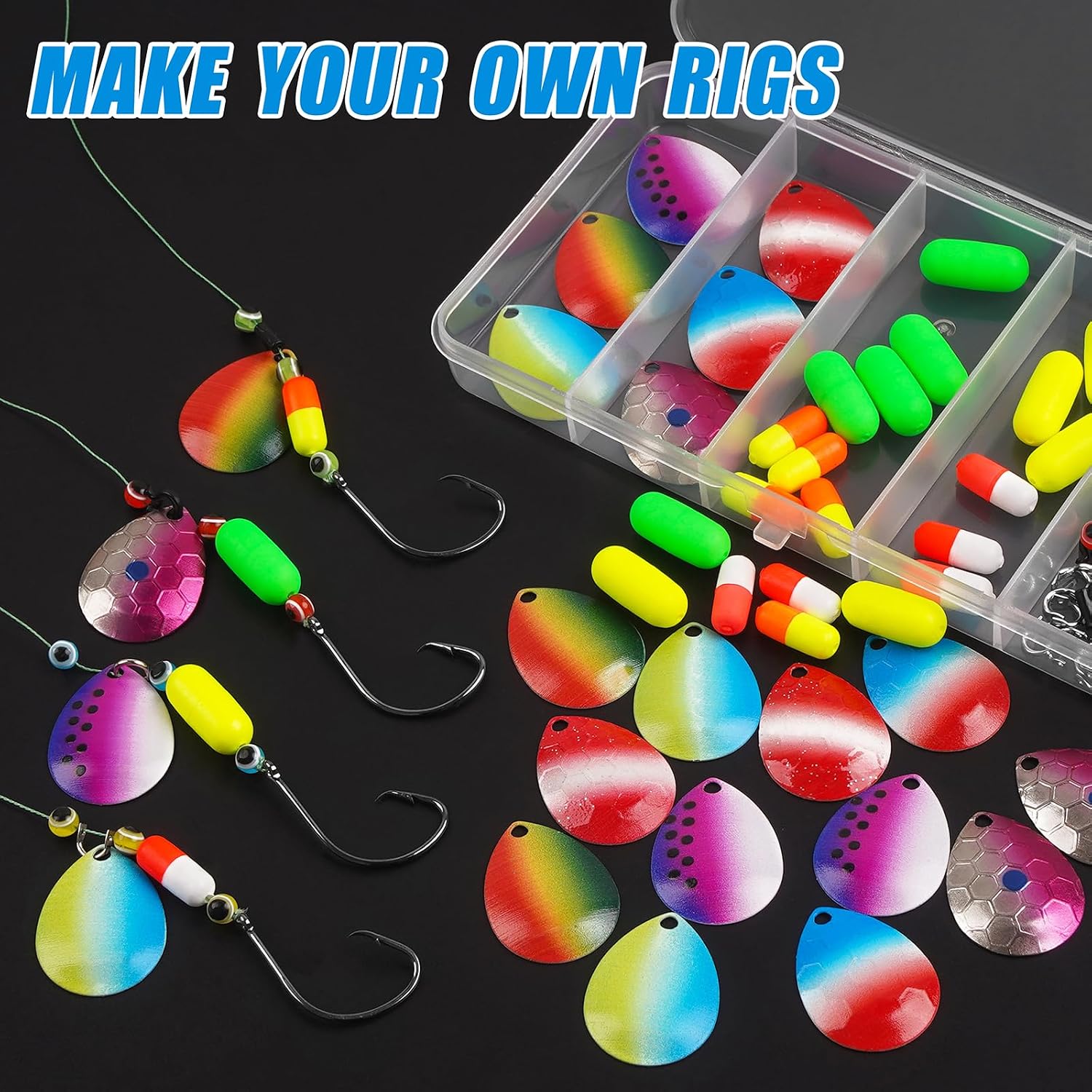 Walleye Rigs Fishing Lure Making Kit, Includes Colorado Blades, Floats, Hooks, Swivels, Beads & Mono Line - DIY Walleye, Kokanee, Trolling Rigs
