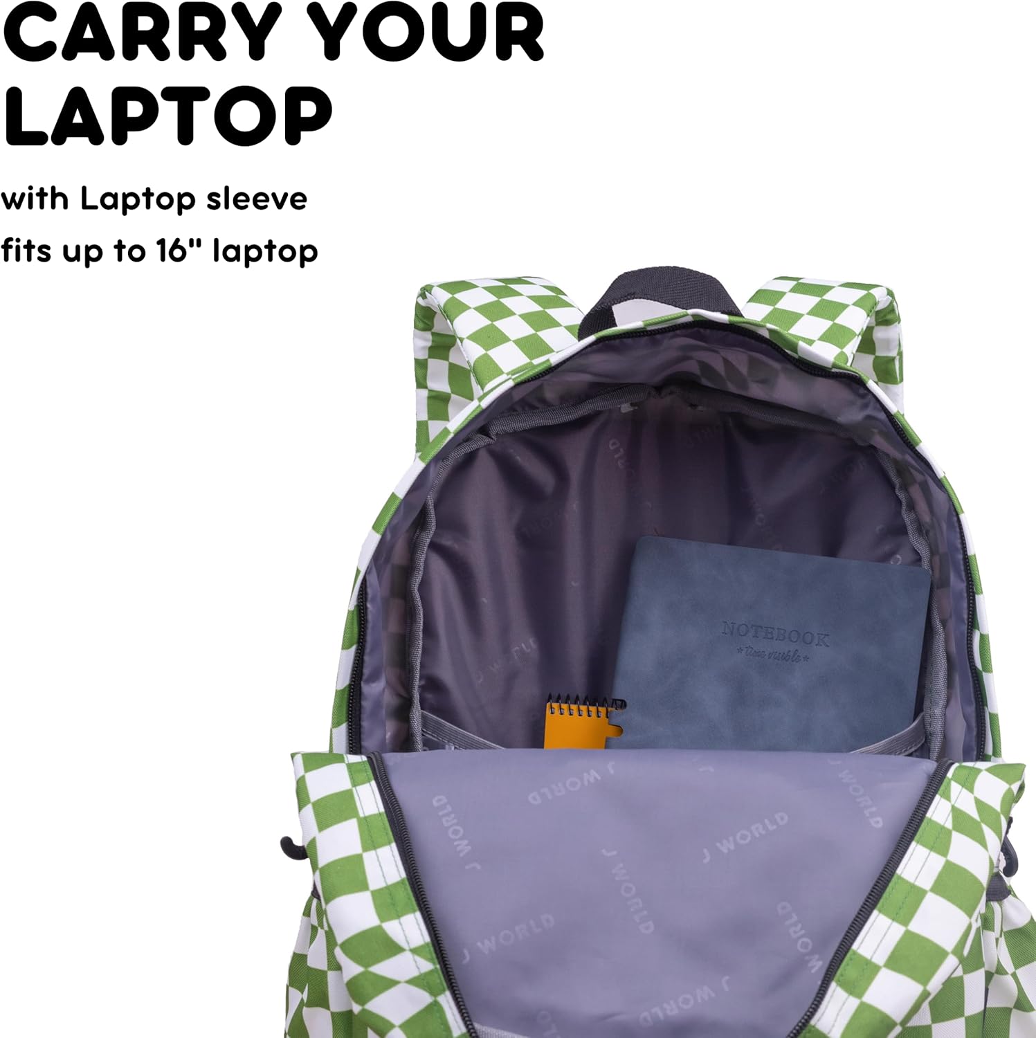J World Oz Middle School Backpack for Kids. Cute Laptop Bookbag for Girls Boys, Matcha Checkers