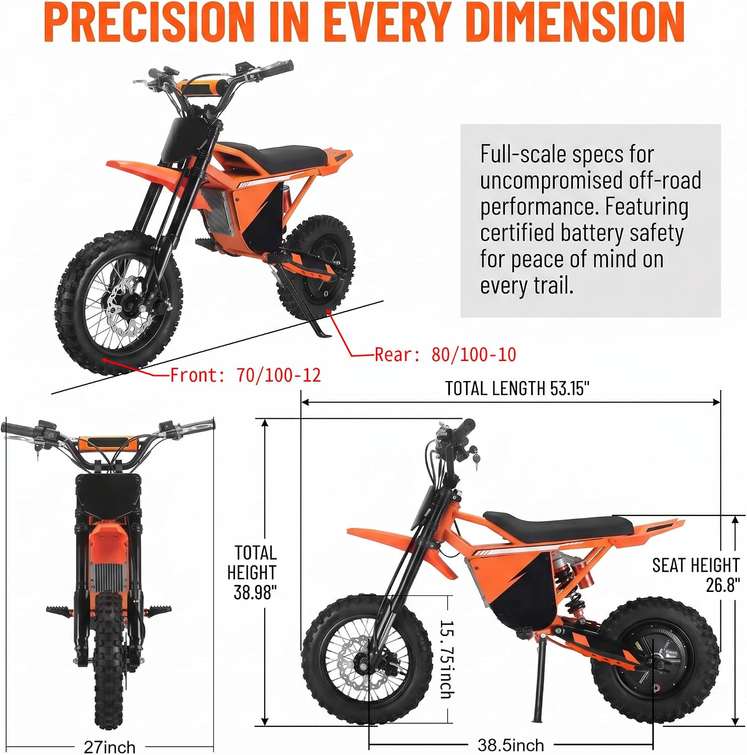 Electric Dirt Bike 48V 1000W Hub Motor, 2000W Peak, 88Nm Wheel Torque, 20Ah Battery, 34MPH, 31 Miles, Off-Road Motorcycle for Teens 14+ & Adults, Hydraulic Disc Brakes Dual Suspension