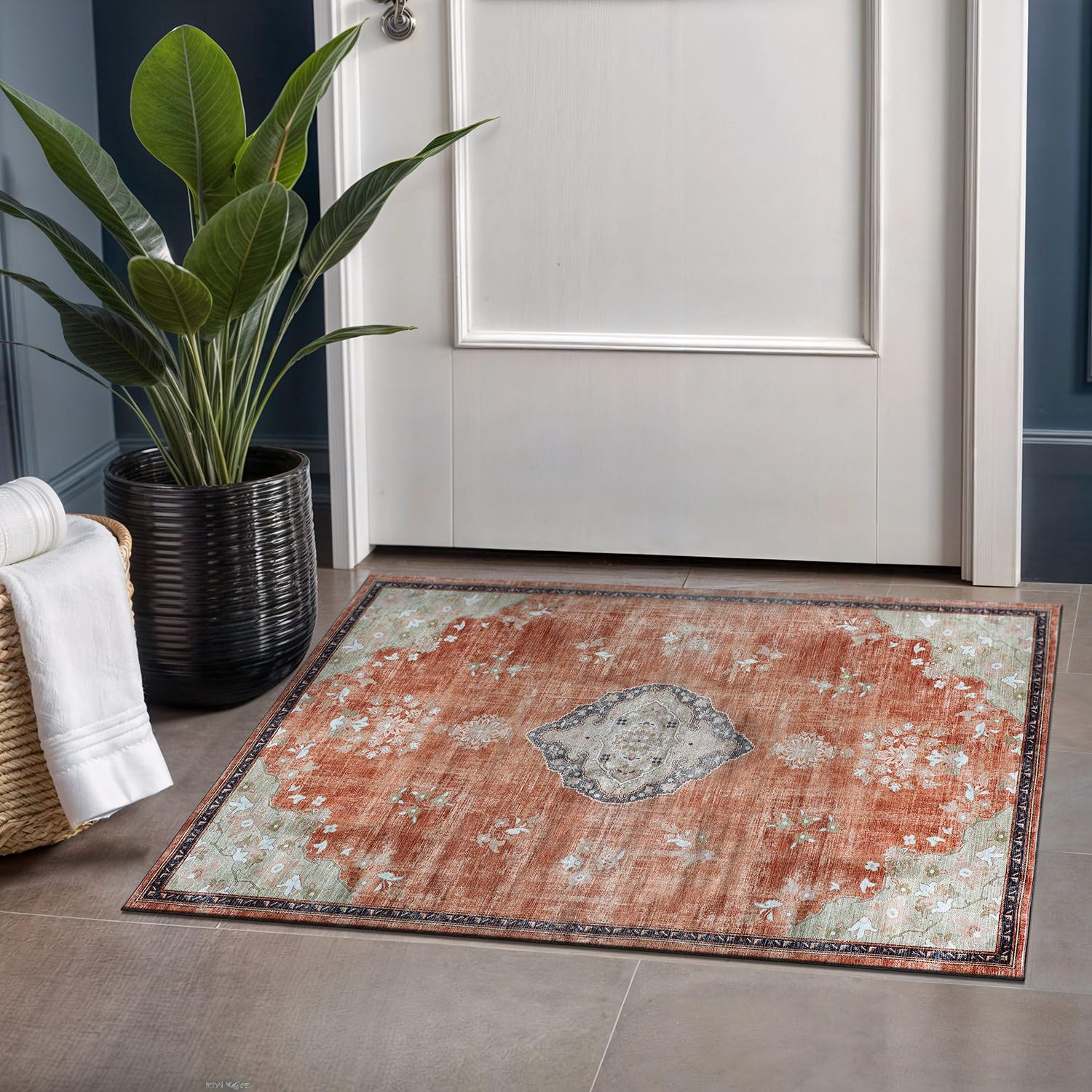 Beverly Rug Non Slip Rugs 2x3 Boho Medallion Floral Non Skid Rubber Backing Easy Silk Soft Entry Rug for Living Room Easy to Clean Non Shedding