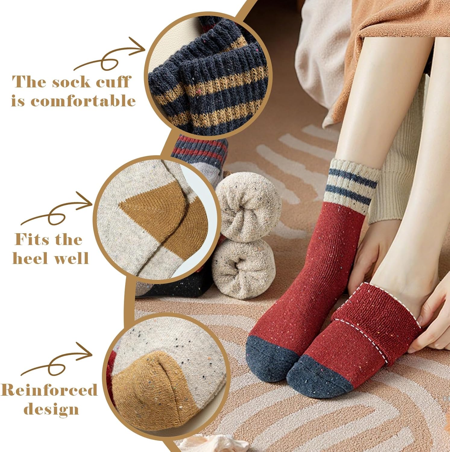 Thick Wool Socks for Women Winter Vintage Warm Casual Crew Socks Soft and Comfortable - Image 4