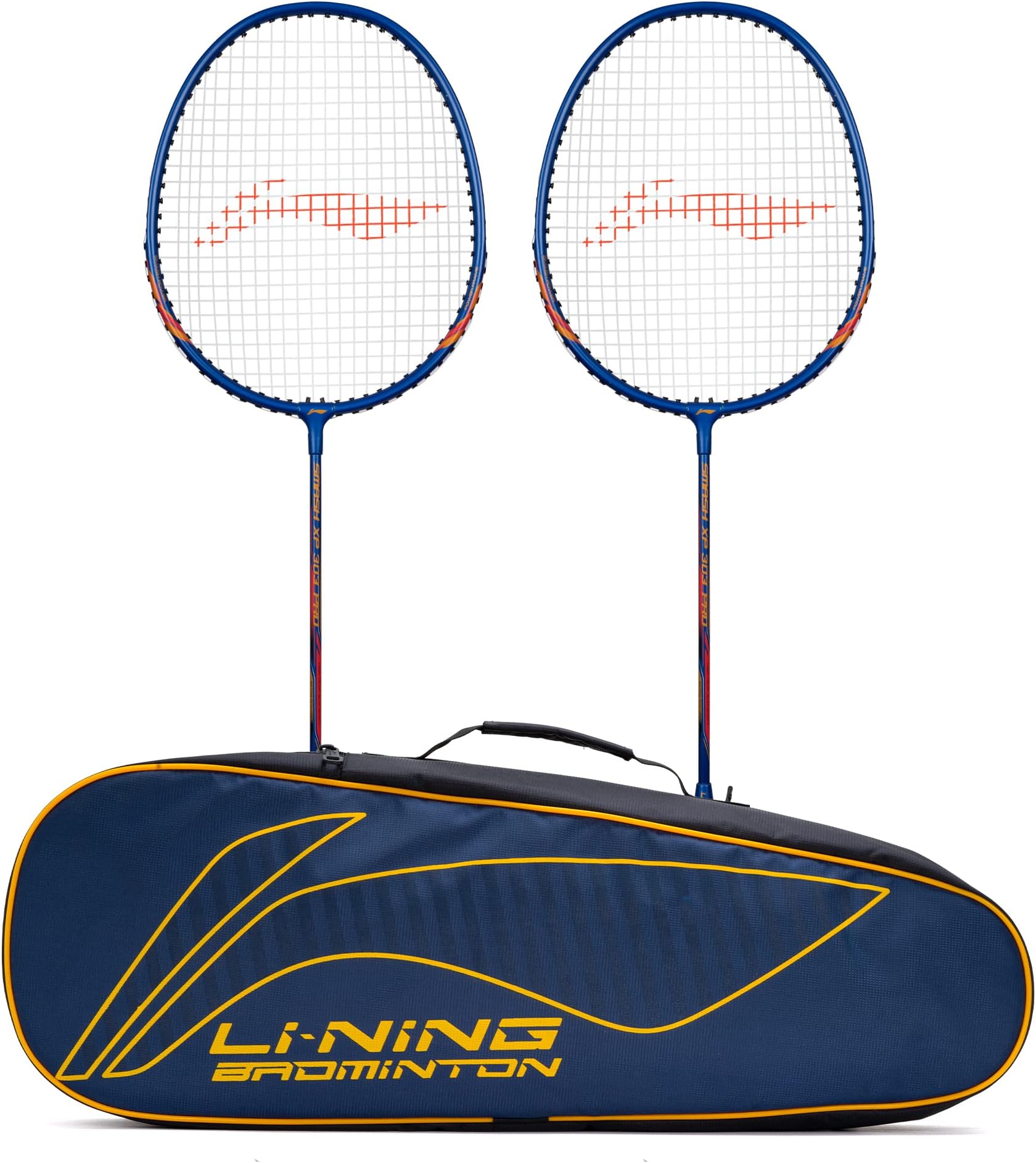 Li-Ning XP 303 Pro Aluminium Strung Badminton Racket (2xrackets + 1 Kit Bag, Navy/Red)