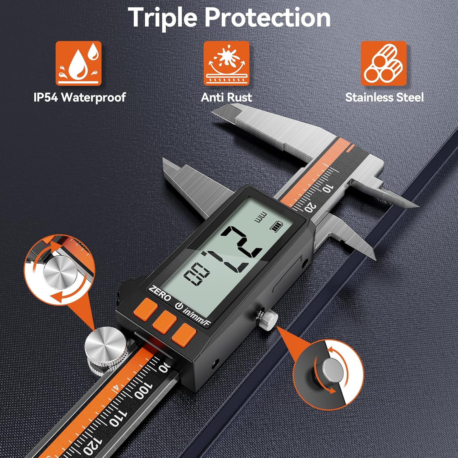 Preciva Digital Caliper - Rechargeable Stainless Steel Micrometer with IP54 Protection | Auto-Off, Large LCD Screen & Inch/Metric Conversion | Precision Measuring Tool 6Inch/150mm