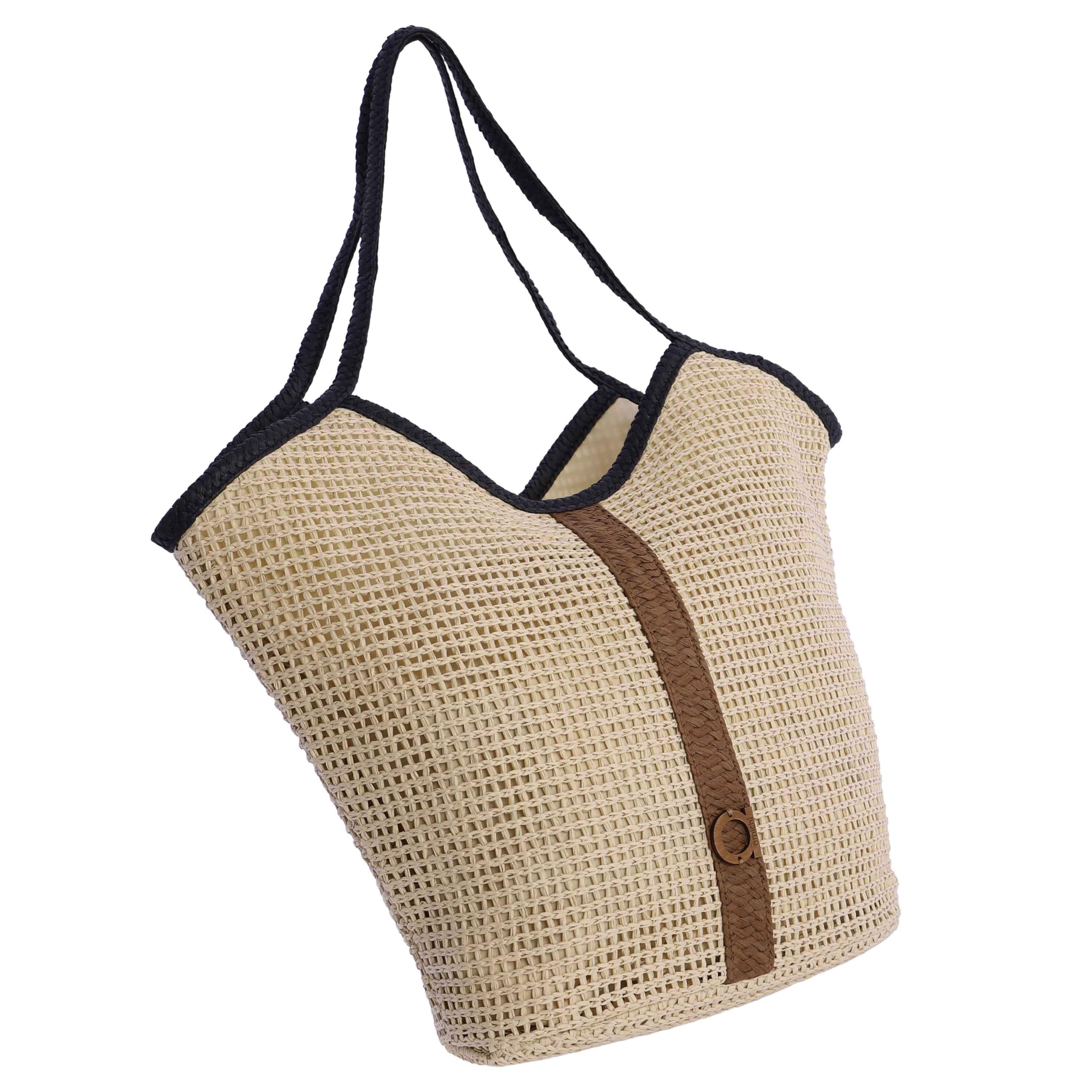 AMICHI - Bolso shopper mujer - Bolso mujer de rafia diseño artesanal para verano, Nimbo