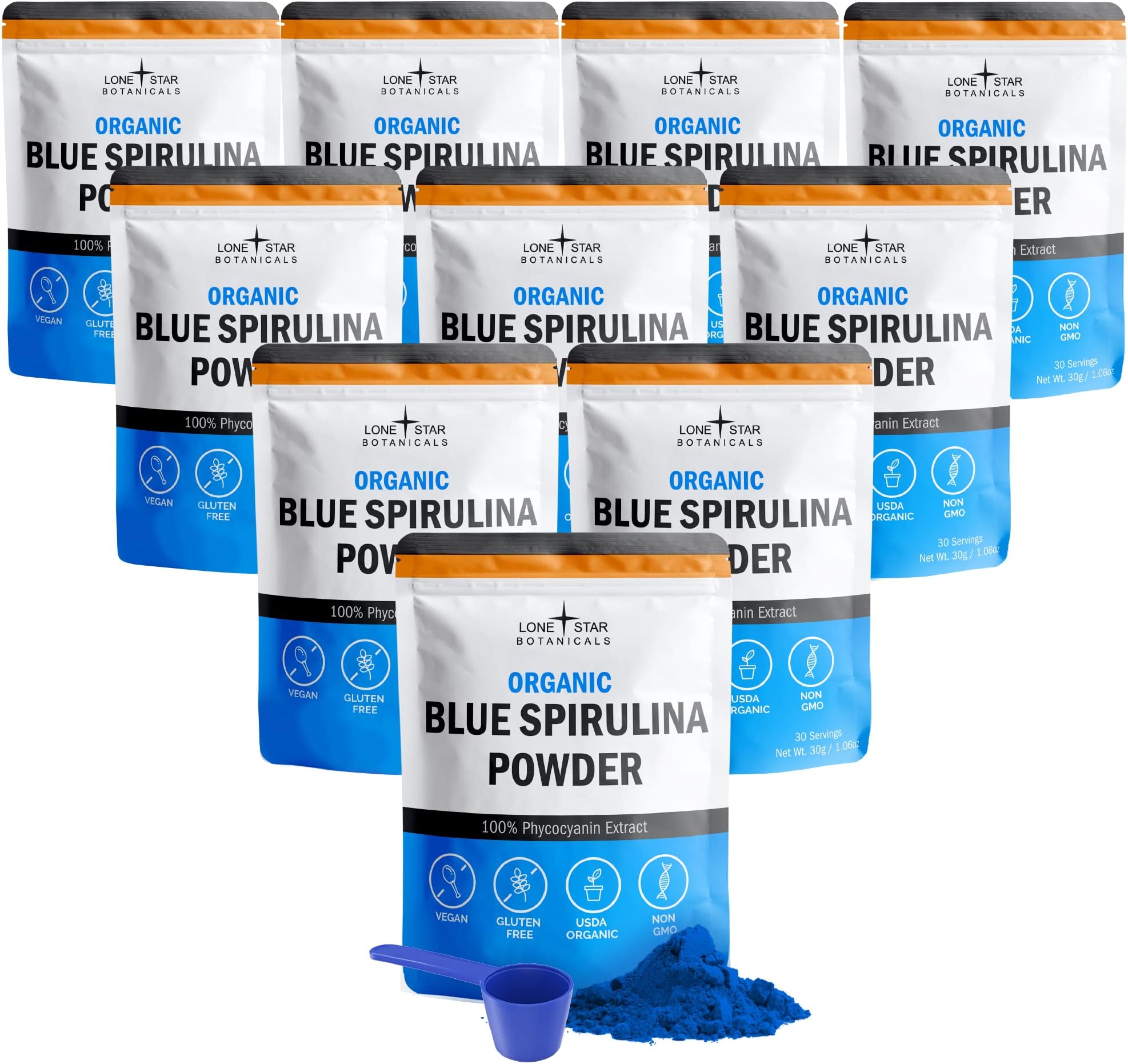 Organic Blue Spirulina Powder - 100% Pure Superfood Blue-Green Algae, Natural Food Coloring for Smoothies & Protein Drinks - Non GMO, Gluten-Free, Vegan + USDA Certified, 300 Servings, No Fishy Smell