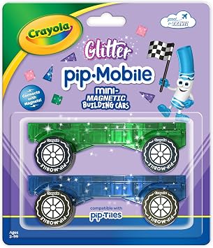 Crayola PIP-Mobiles Rolling Chassis Accessory for Magnetic Building Tiles Add Wheels to Crayola PIP-Tile Sets STEM Learning Toy for Kids Ages 3+ Creative, Educational Toy - 2-Pack Glitter