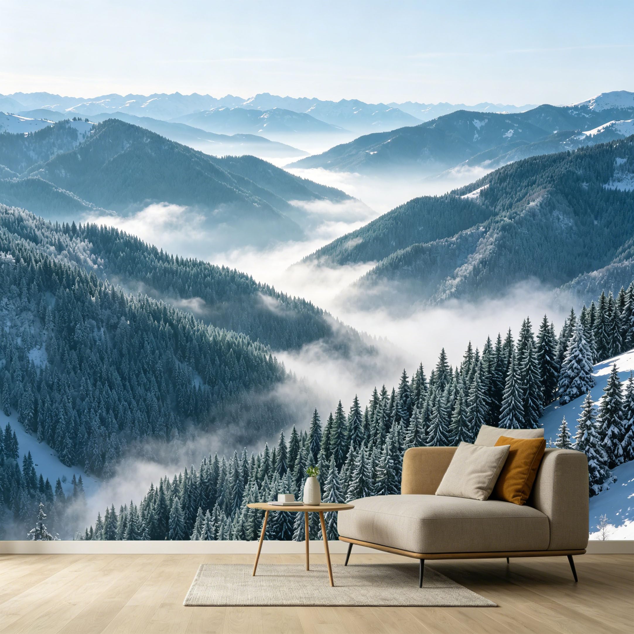 Custom Size Wall Murals Mountain Lake Landscape Forest View Misty Peaks Winter Nature Scenic SelfAdhesive Wall Fabric Removable Large Wallpaper for Photo Living Room